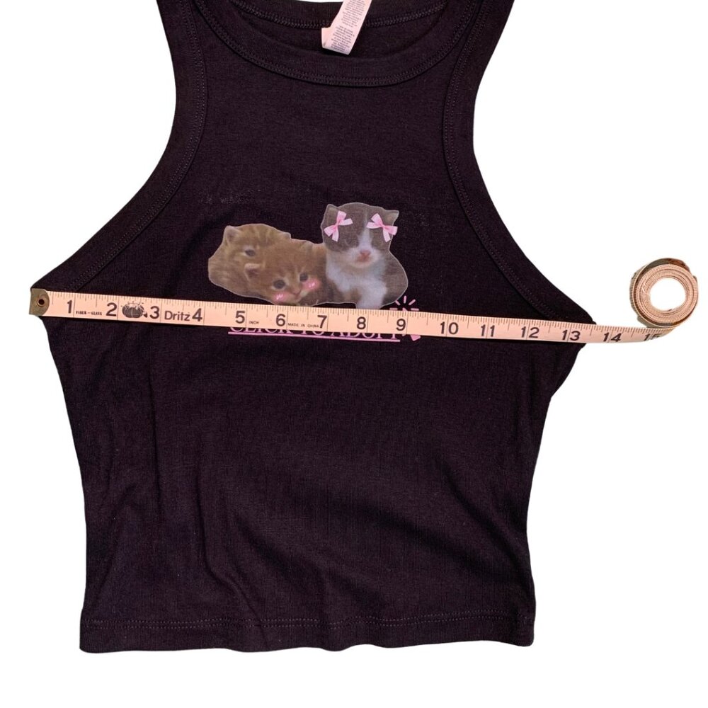 Coquette Aesthetic Kitten Crop Tank Top “Click to Adopt” Cute Cat Graphic Y2K - Picture 3 of 8